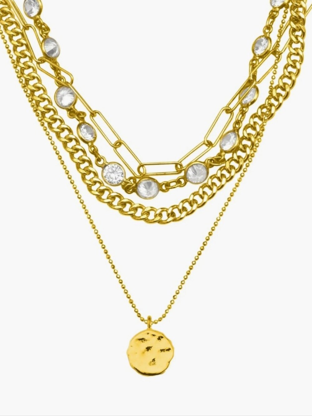 Adornia 14K Yellow Gold Plated Layered Pebbled Charm Necklace/Bnwt